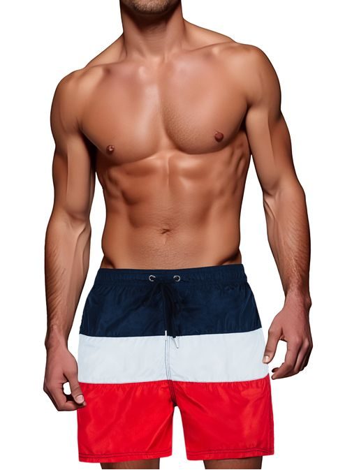 Háromszínű gránátvörös férfi fürdőruha