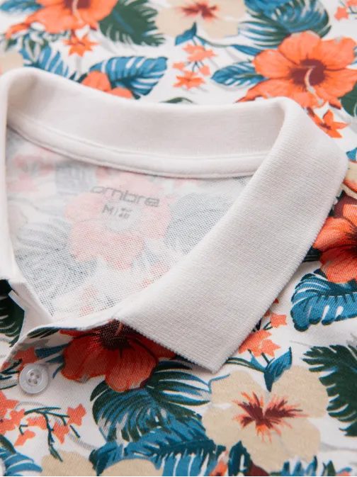 Férfi fehér pólóing virágmintás V1 POSS-0149