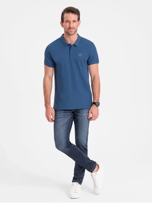 Sima sötét kék galléros póló  S1374