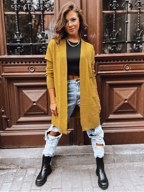 Trendi női mustár sárga kardigán Cascade