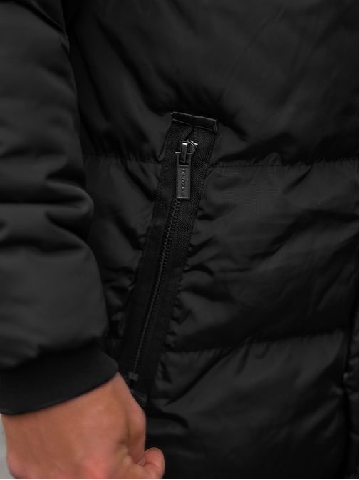 Fekete téli hosszú steppelt kabát  O/M799
