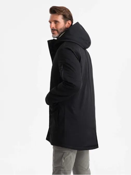 Trendi fekete téli parka kabát V4 JALJ-0181