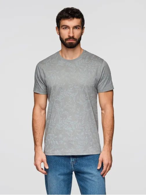 Szürke férfi póló virágmintával V3 TSPT-0262