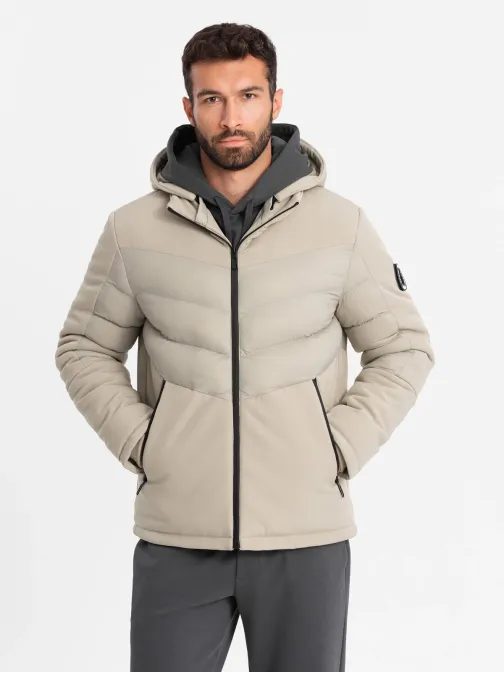 Időtlen steppelt bézs férfi kabát V4 JALP-0172