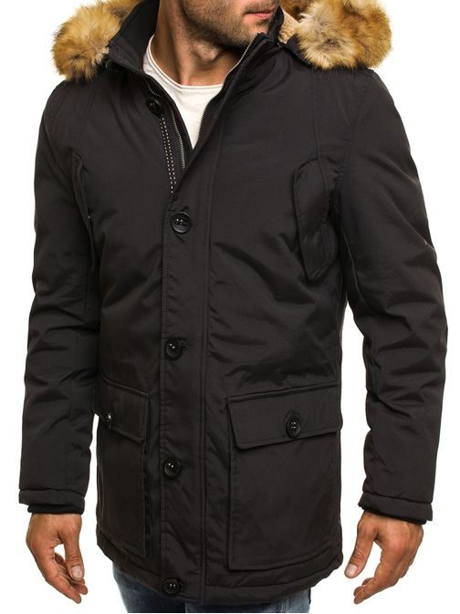 Meleg téli kabát fekete színben műszőrmés gallérral J.STYLE 3065 -  Legyferfi.hu