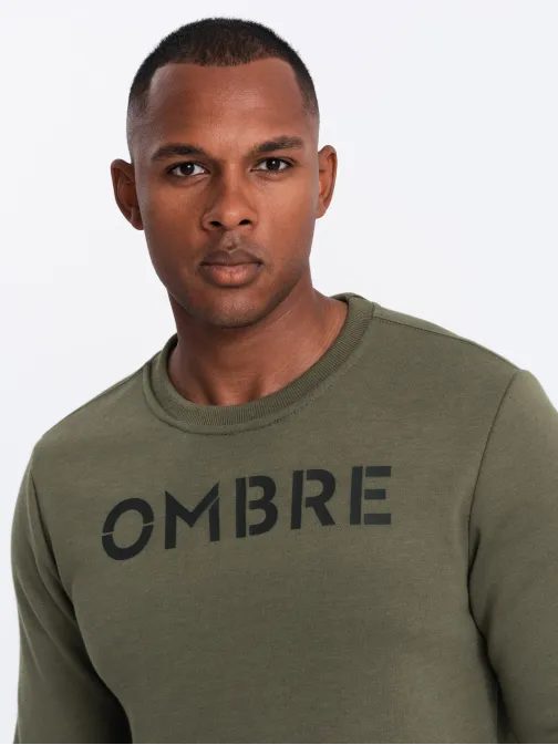 Hagyományos oliva zöld pulóver felirattal  V2 SSPS-0181