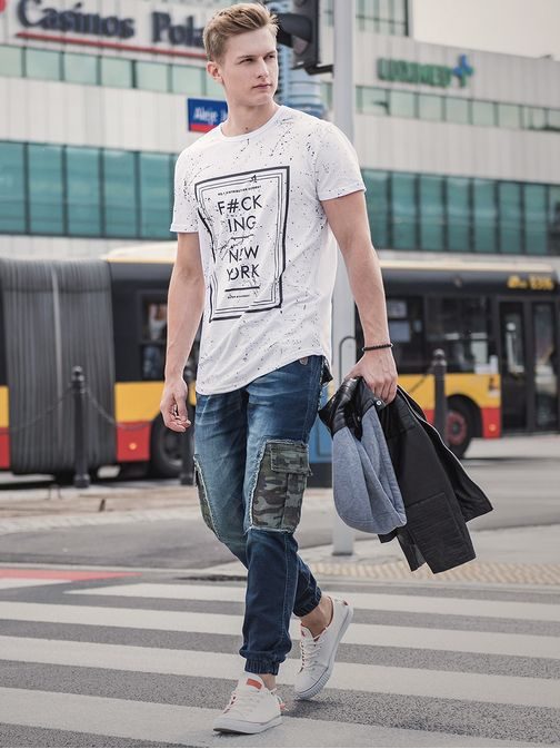 Fehér festék fröcskölt mintás póló J.STYLE SS180