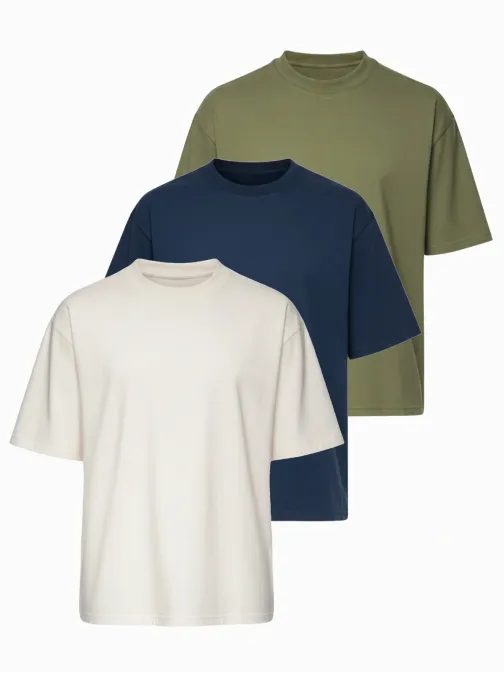 Hármas csomag vegyes oversize pólók fehér/kék/oliva TSBC-0291
