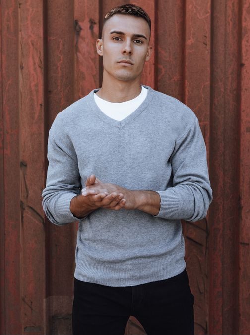 Szürke pulóver v-nyakkivágással