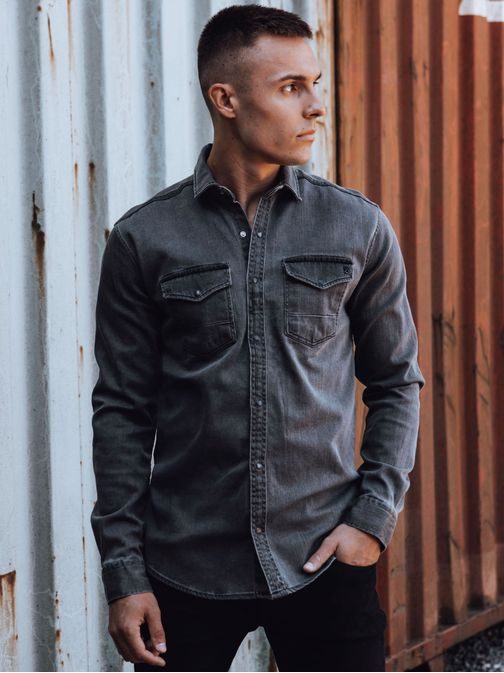 Férfi sötétszürke farmer ing