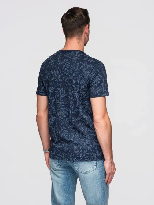 Sötétkék férfi póló virágmintás V4 TSPT-0262