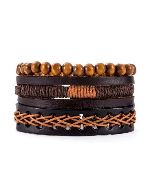 Érdekes barna férfi karkötő készlet