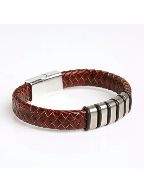 Bőr kötött karkötő barna díszítéssel