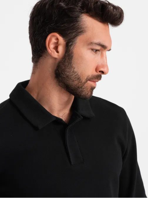 Érdekes fekete férfi pulóver gallérral V8 SSNZ-0149