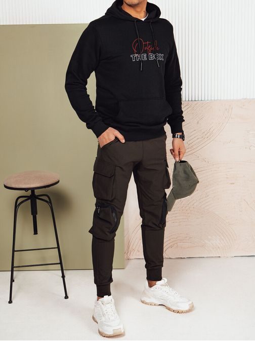 Trendi fekete kapucnis pulóver felirattal