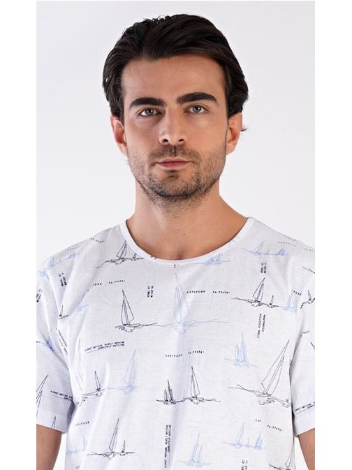 Fehér és sötétkék férfi pizsama Sailboat