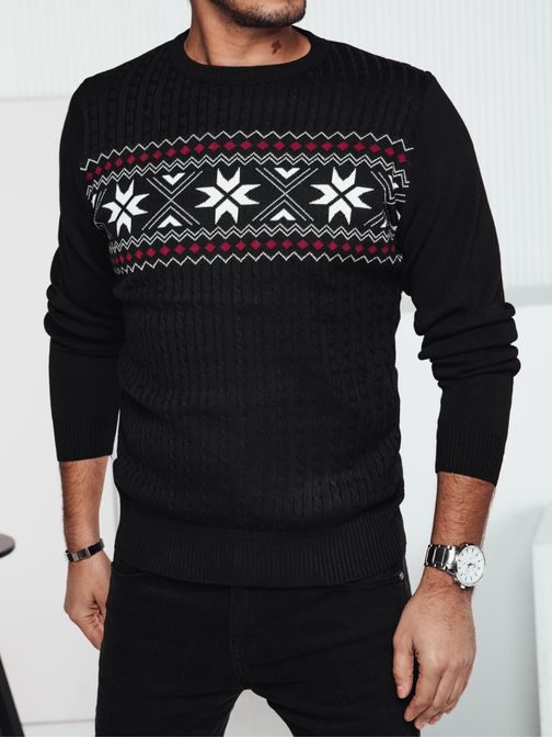 Divatos fekete pulóver egyedi mintával