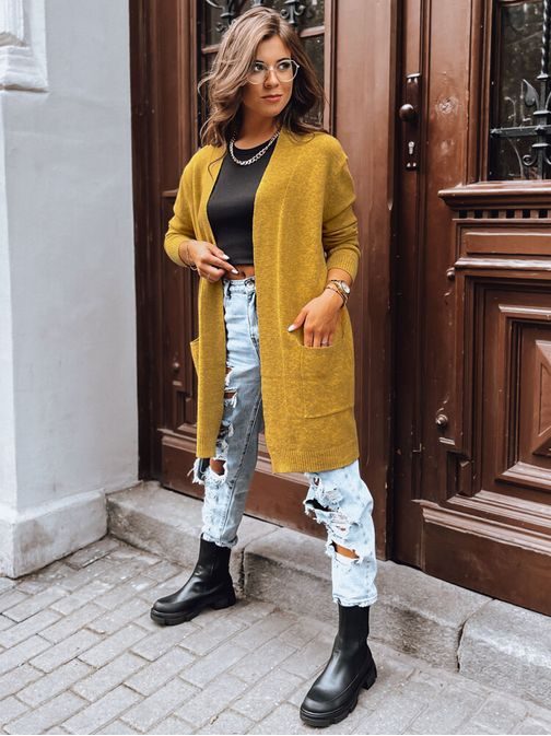 Trendi női mustár sárga kardigán Cascade