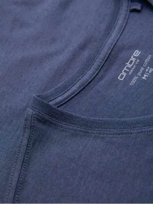 Basic pamut kék meliert V-nyakú póló V18 TSBS-0237