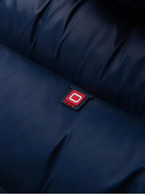 Fényes sötétkék steppelt kabát V2 JAHP-0303 JAHP-0303