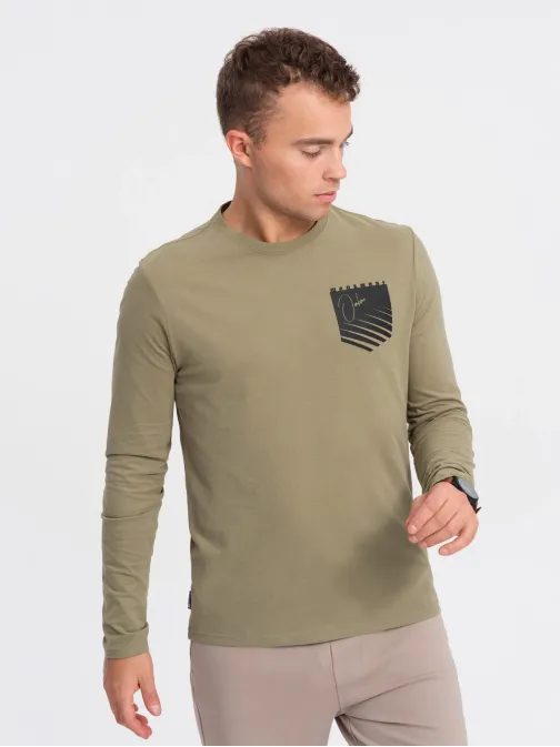 Trendi oliva zöld hosszú ujjú póló  V2 LSPT-0118