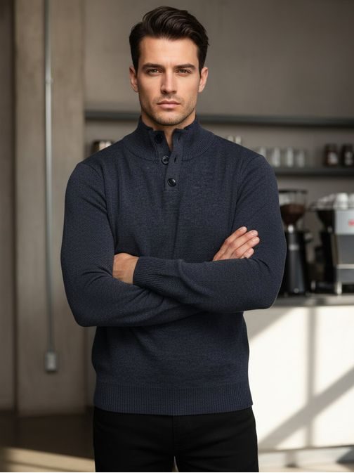 Stílusos férfi kék pulóver gombokkal