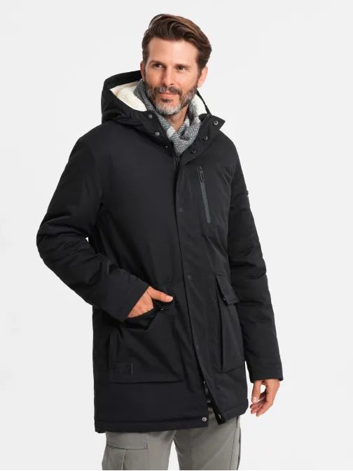 Trendi fekete téli parka kabát V4 JALJ-0181