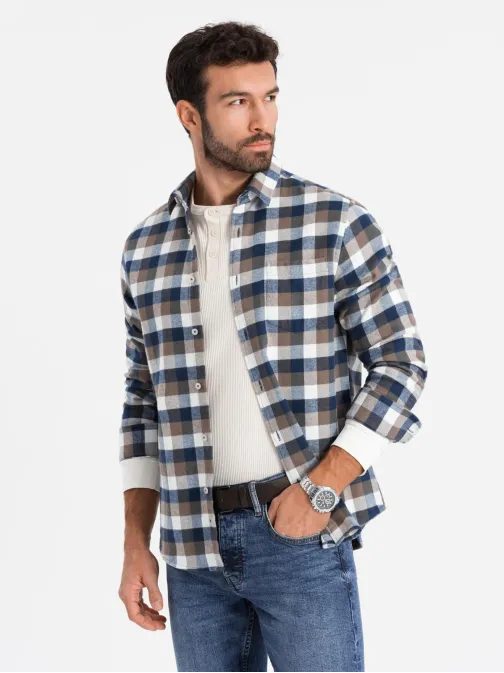 Trendi barna mintás barhét ing V1 SHCS-0157