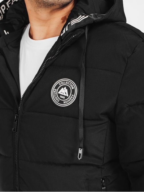 Divatos téli kabát kapucnival fekete színben