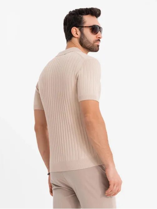 Férfi bézs SLIM FIT csíkos pólóing V2 POSS-0143