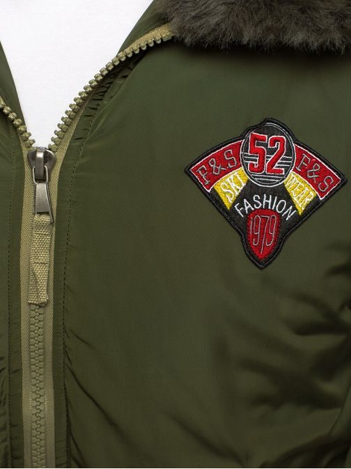 Khaki bomber dzseki szőrmés gallérral X1027K