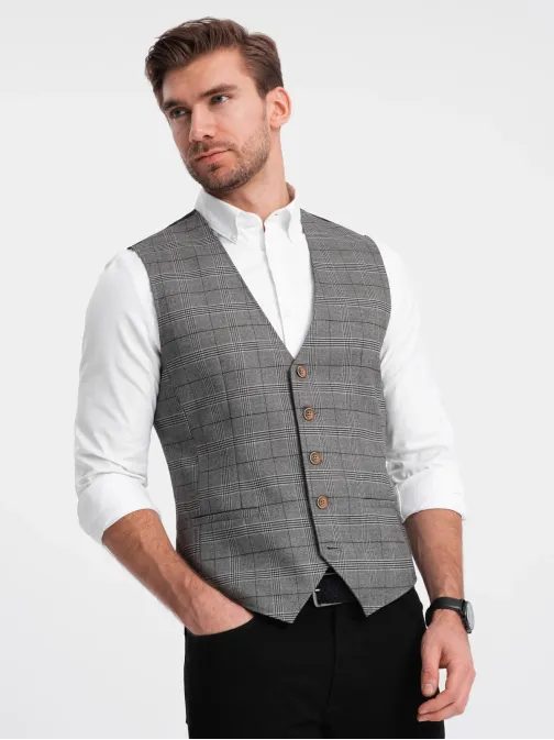 Elegáns grafit szürke káró mintás mellény V2 BLZV-0123