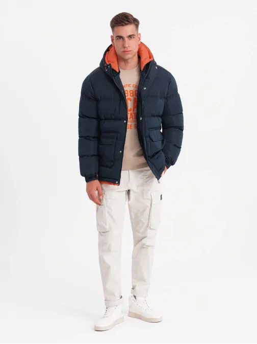 Sportos sötétkék steppelt téli kabát V2 JAHP-0208