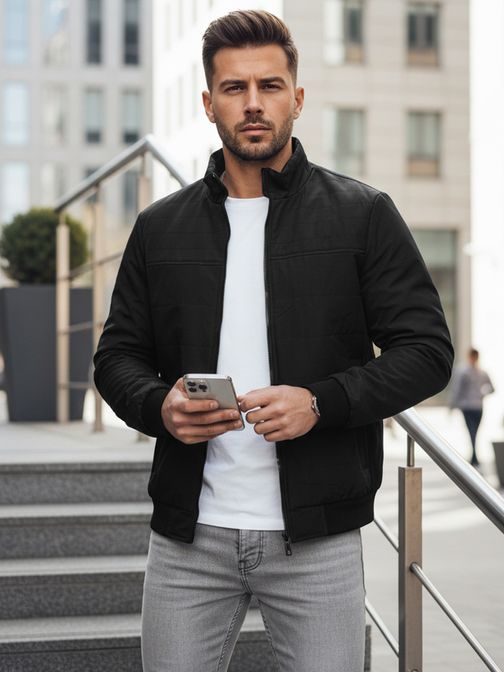 Átmeneti modern fekete kabát kapucni nélkül