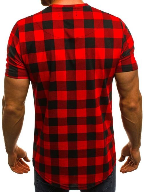 Piros fekete kockás mintás póló B/181200