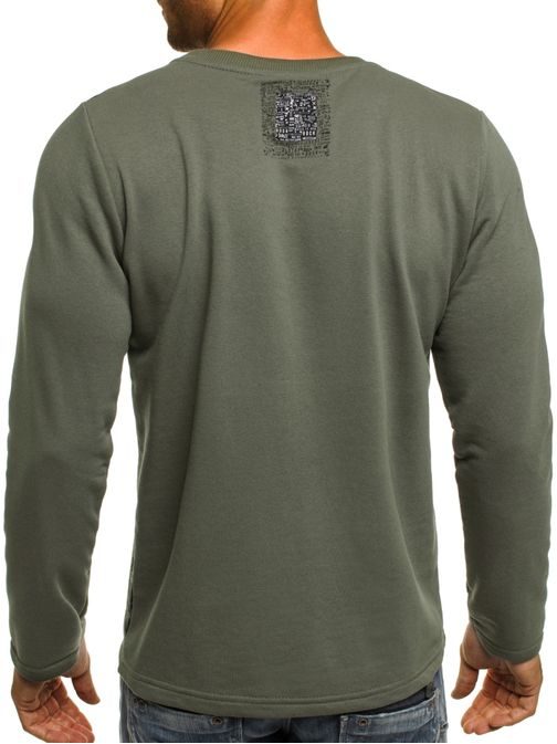 Katonazöld férfi pulóver feltűnő nyomtatott mintával BREEZY 9082