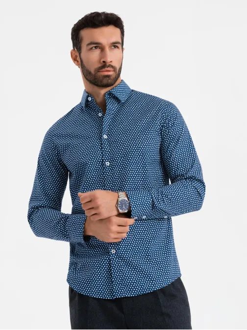 Egyedi sötét kék ing trendi mintával  V1 SHCS-0140