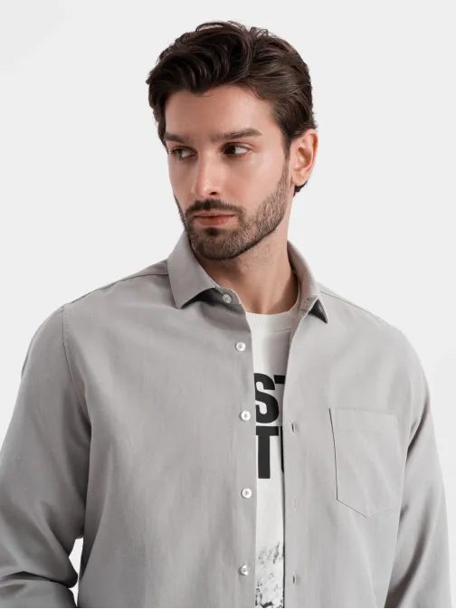 Lezsér szürke ing zsebbel  V1 SHCS-0148