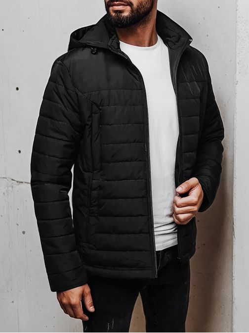 Átmeneti divatos fekete kabát kapucnival