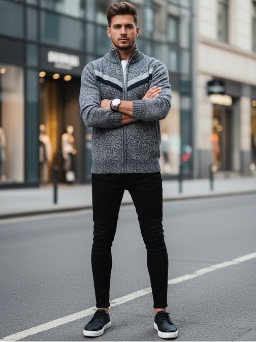 Modern mintás szürke férfi pulóver