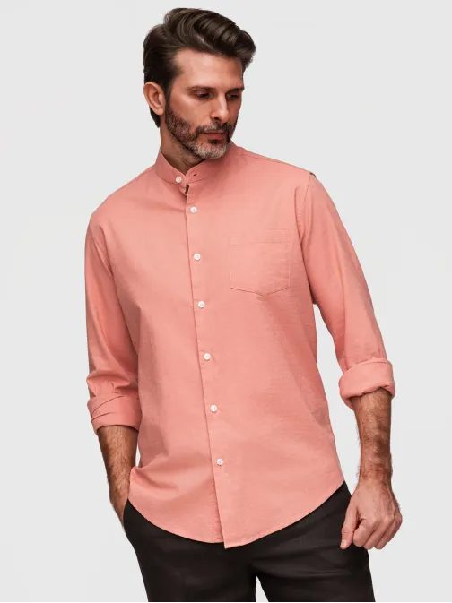 Barackszínű lenvászon ing, normál szabású V1 K704