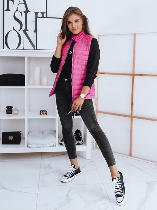 Egyedi mély rózsaszín női steppelt mellény Allsy