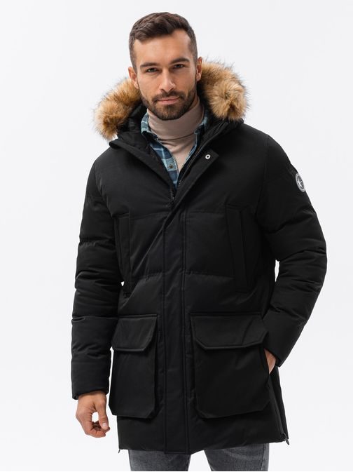 Vonzó fekete téli párka kabát  C554