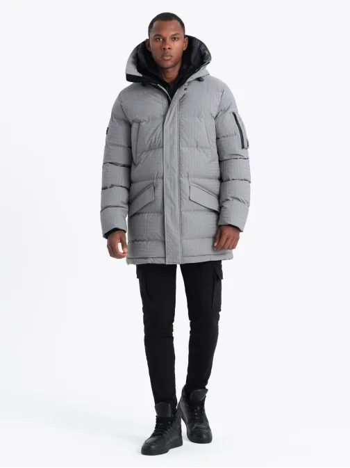 Időtlen steppelt szürke férfi parka V2 JALJ-0201