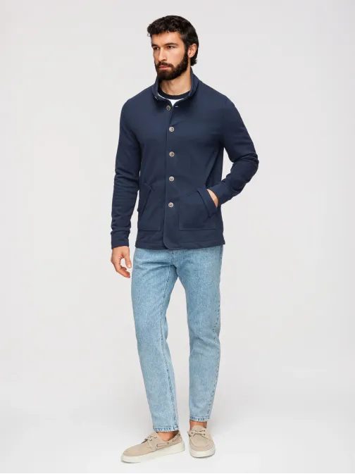 Sötétkék gombos pulóver állógallérral V4 B1716