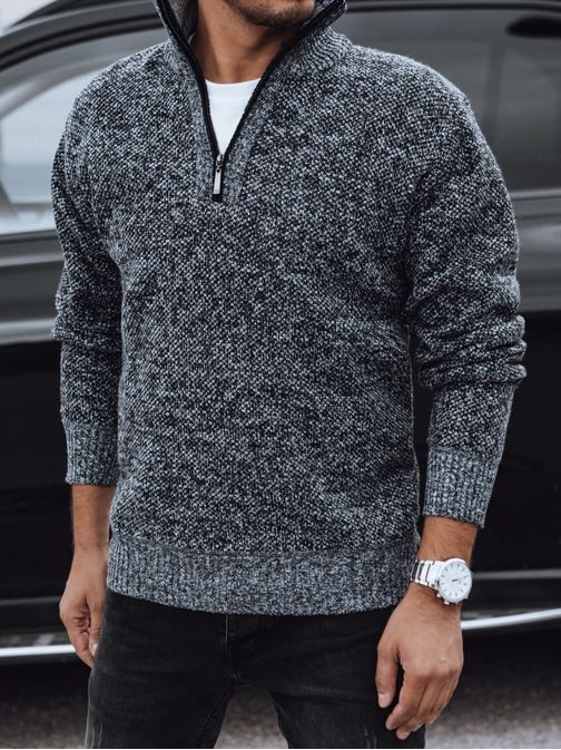 Elegáns szürke pulóver rövid cipzárral