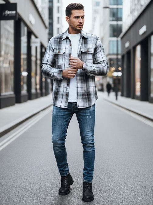 Flanel kockás ing mellzsebekkel fekete és fehér színben