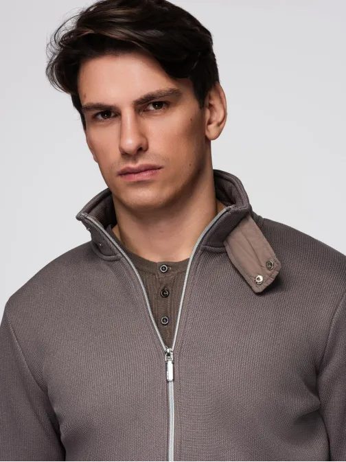 Magas gallérú, kőris színű kötött kabát V2 C645