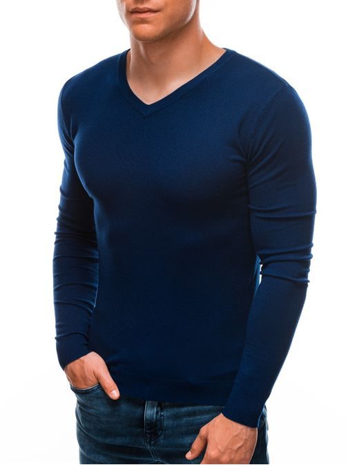 Sötét kék pulóver V-nyakkivágással  E206