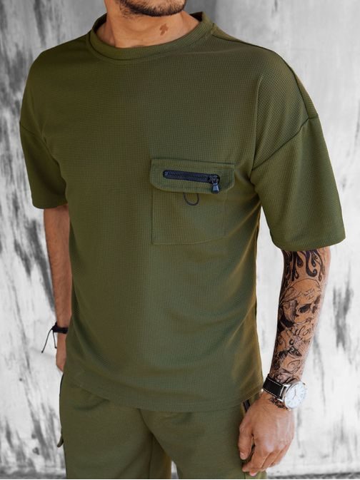 Stílusos khaki színű férfi bermuda szett